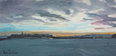 Dawn Breaks over St Malo, 35x15 cm, painted 2006