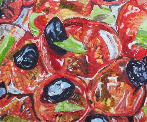 Roast Tomatoes and Olives, 55x46 cm, oil on canvas, painted 2006